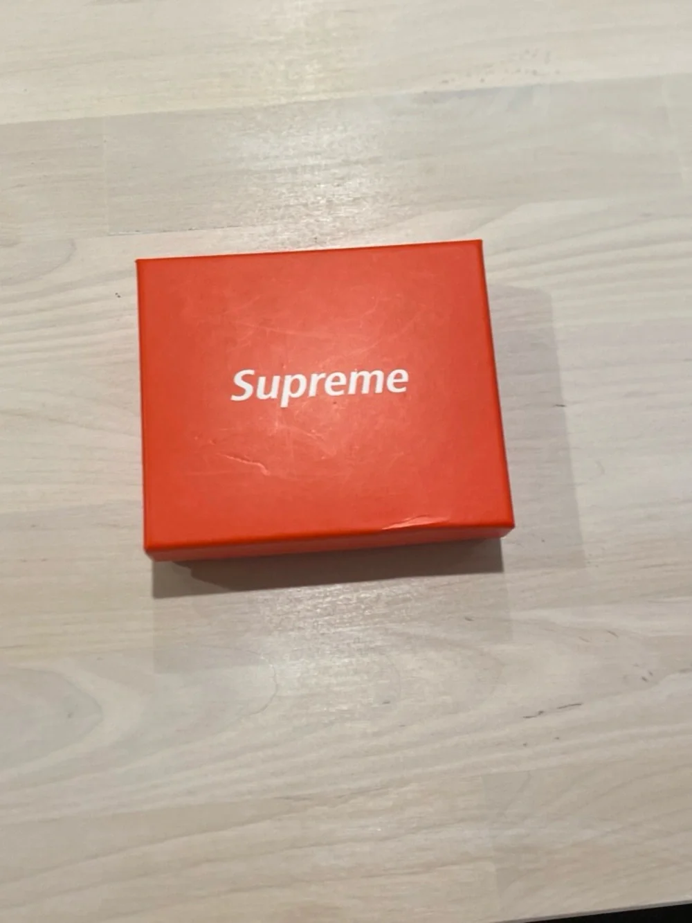 Supreme Black Leather Zip Card Holder with White Logo Print